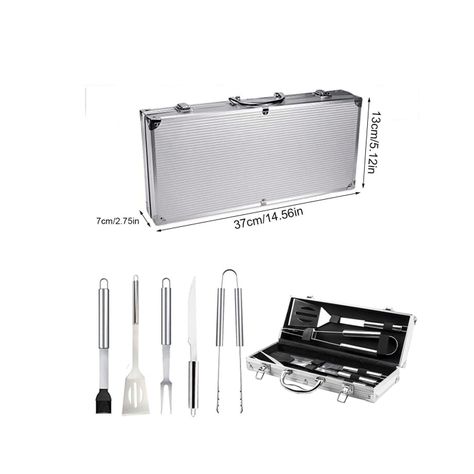 Set 5 accesorios parrilleros de acero y maletin de metal-2