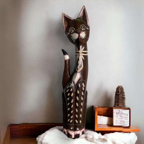 Gato madera artesanal 60 cm negro-1