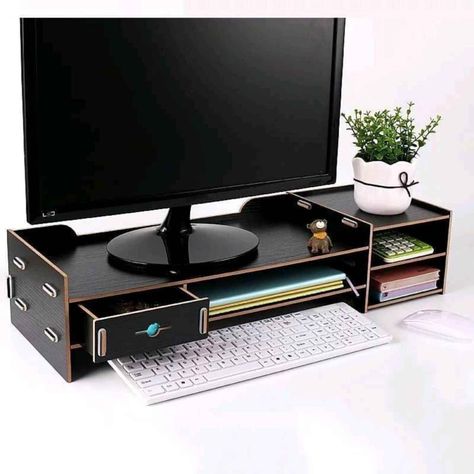 Base de monitor organizador para escritorio multiuso negro-2