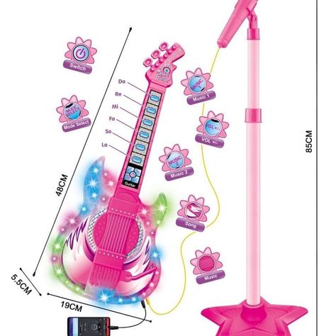 Guitarra rosada con microfono pedestal-2