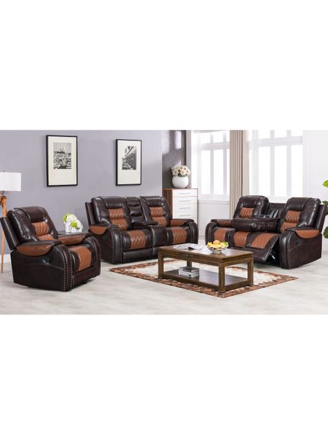 SOFA RECLINABLE 3 CUERPOS ORANGE BROWN -3