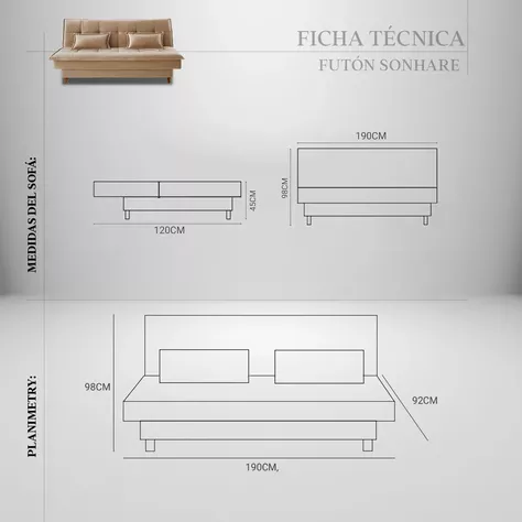 Futón Cama Sonhare 1.90m 1 Cuerpo Dark Gray-3