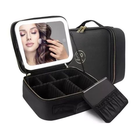 Bolsa De Maquillaje Con Espejo Y Luz De Viaje, Estuch-0