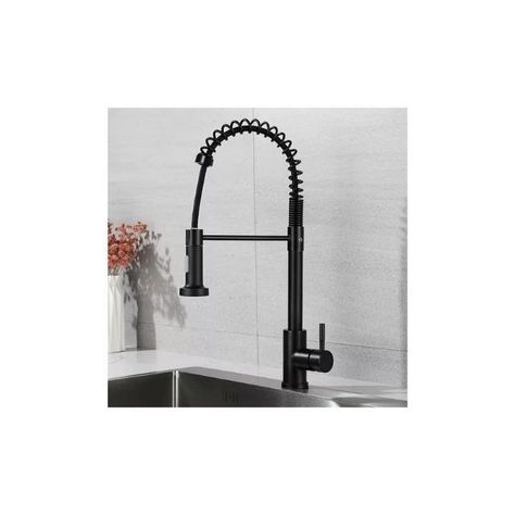 Grifo Llave Alta Monomando Cocina Rociador Flexible Negro-1