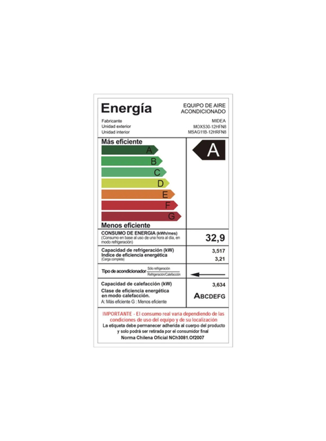 Aire acondicionado Midea Xtra Split Inverter 12000 BTU Frío-Calor-5