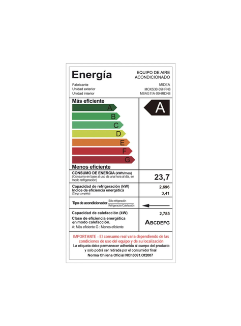 Aire acondicionado Midea Xtra Split Inverter 9000 BTU Frío-Calor-4