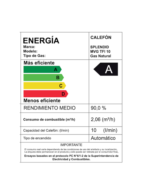 Calefont 10 litros Gas natural Tiro forzado Splendid (sin kit)-2