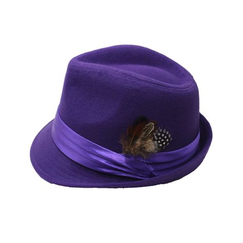 Sombrero Inglés Fantasía Purpura Pluma Inv S/M-2