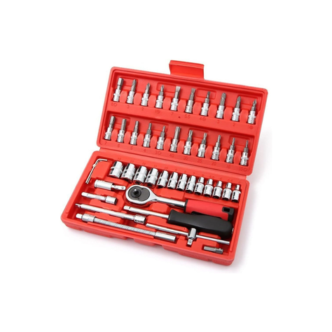 Juego estuche de llaves trinquete Dados Por 46pcs puntas metricas-0