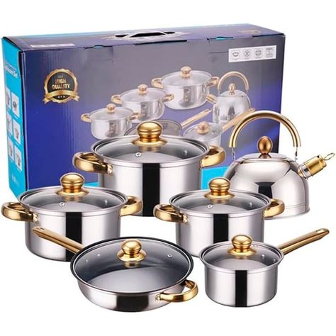 Set de ollas y sartenes antiadherentes acero inoxidable de 12 pcs-1