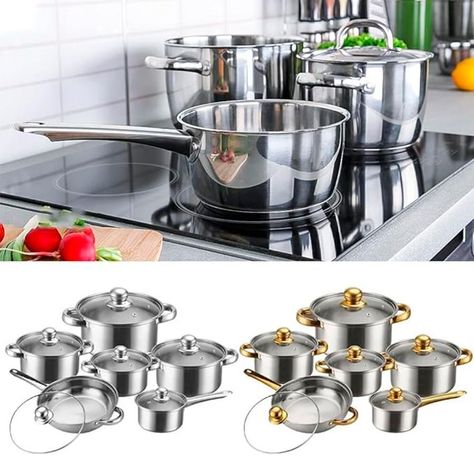 Set de ollas y sartenes antiadherentes acero inoxidable de 12 pcs-5