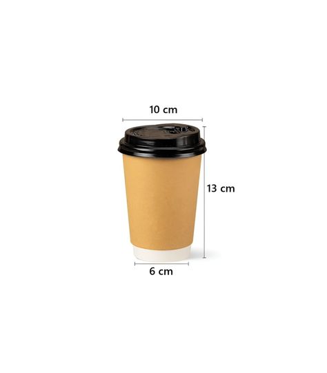 Set 100 Vasos Desechables Kraft Vaso Doble Pared C/tapa 12oz-2