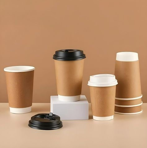 Set 100 Vasos Desechables Kraft Vaso Doble Pared C/tapa 12oz-5