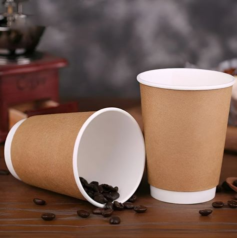 Set 100 Vasos Desechables Kraft Vaso Doble Pared C/tapa 12oz-7