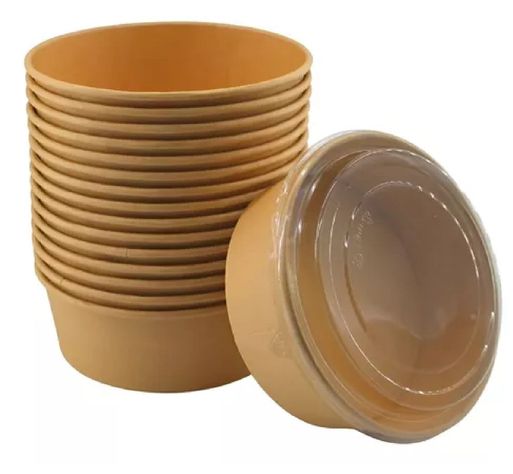 Pack X200 Bowls Plastico Bowl Con Tapa Polipapel Kraft -0