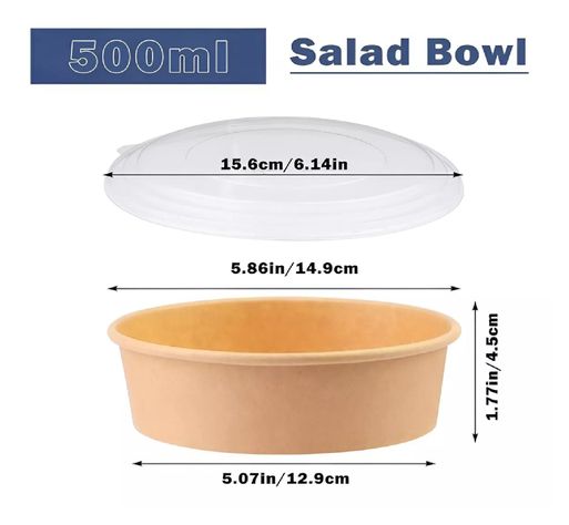 Pack X200 Bowls Plastico Bowl Con Tapa Polipapel Kraft -1
