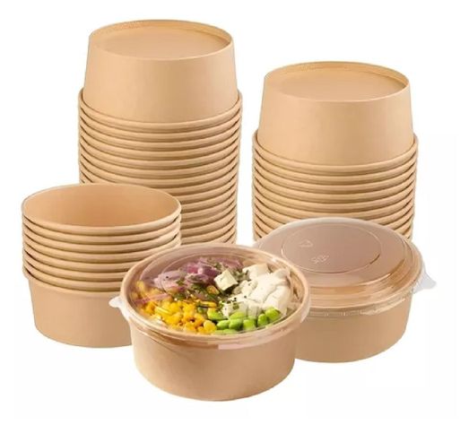 Pack X200 Bowls Plastico Bowl Con Tapa Polipapel Kraft -7