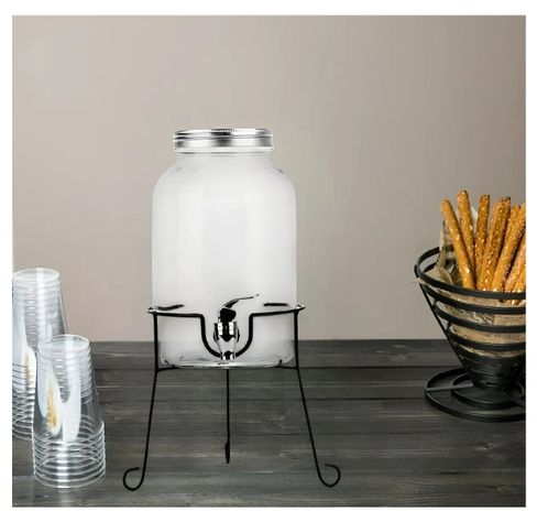 Jarro De Vidrio Dispensador De Bebidas Con Atril Jarros 4l-4