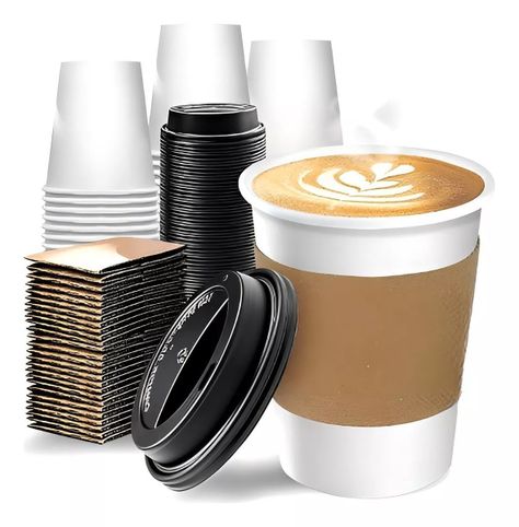 100 Vasos Para Cafe Vasos Polipapel C/tapa+manga 10oz/ 296ml-0