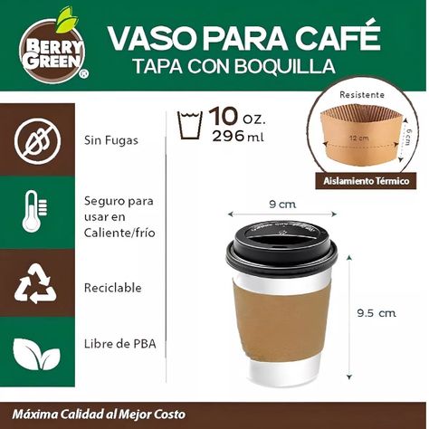 100 Vasos Para Cafe Vasos Polipapel C/tapa+manga 10oz/ 296ml-2