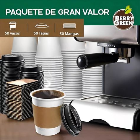 100 Vasos Para Cafe Vasos Polipapel C/tapa+manga 10oz/ 296ml-4