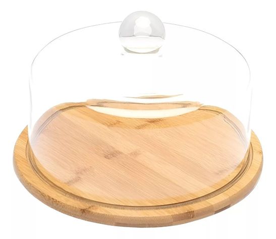Base Para Torta Porta Torta Con Tapa Soporte De Bambu 25cm-0