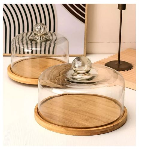 Base Para Torta Porta Torta Con Tapa Soporte De Bambu 25cm-1