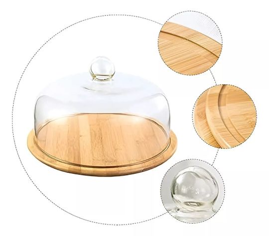 Base Para Torta Porta Torta Con Tapa Soporte De Bambu 25cm-2