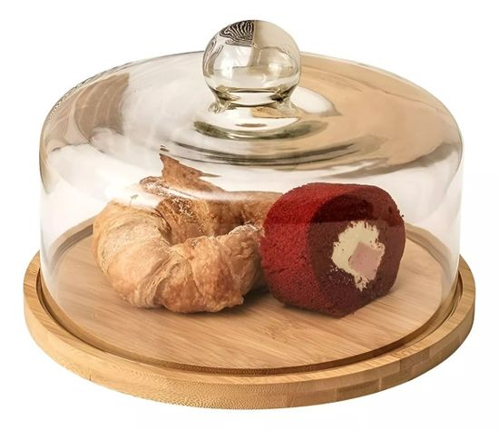 Base Para Torta Porta Torta Con Tapa Soporte De Bambu 25cm-4