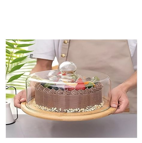 Base Para Torta Porta Torta Con Tapa Soporte De Bambu 25cm-5