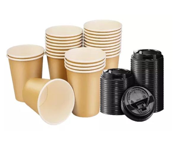 X100 Vasos Para Cafe Vaso Polipapel Vaso Kraft C/tapa 8oz-0