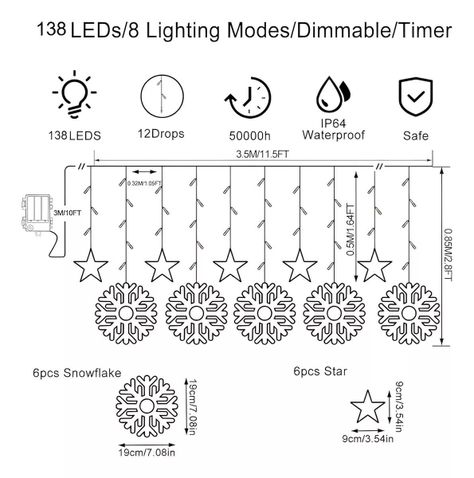 138 Luces Navidad Blancas Cascadas Navideñas Cascada Led 3m-4