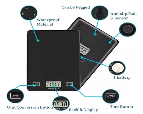 Gramera Digital Pesa Gramera Cocina Pesa Alimentos 5kg/0.01g-4