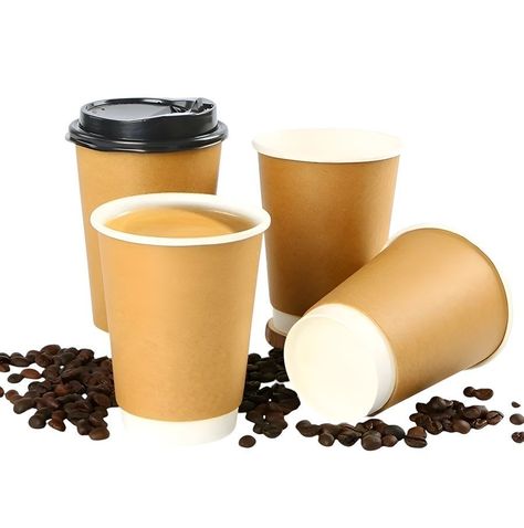 50 Vasos Cafe Kraft Vaso Desechables Doble Pared C/tapa 12oz-0