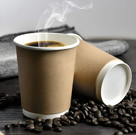 50 Vasos Cafe Kraft Vaso Desechables Doble Pared C/tapa 12oz-1