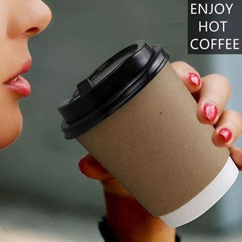50 Vasos Cafe Kraft Vaso Desechables Doble Pared C/tapa 12oz-3