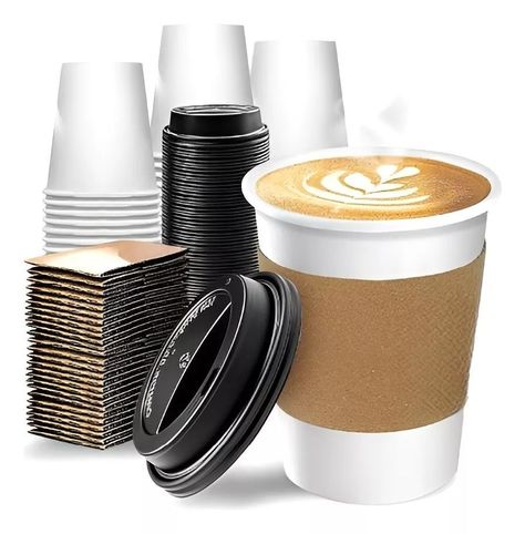 200 Vasos Para Cafe Vasos Polipapel C/tapa+manga 10oz/ 296ml-0