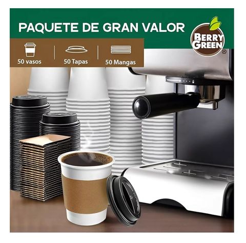 200 Vasos Para Cafe Vasos Polipapel C/tapa+manga 10oz/ 296ml-3