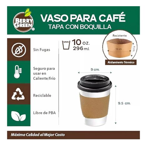 200 Vasos Para Cafe Vasos Polipapel C/tapa+manga 10oz/ 296ml-4
