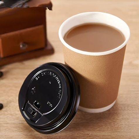 X50 Vaso Cafe Kraft Vasos Desechables Doble Pared C/tapa 8oz-5