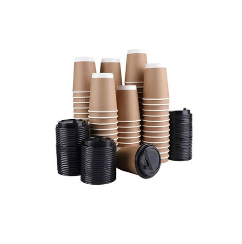 X200 Vasos Desechables Vaso Kraft Doble Pared C/tapa 12oz-0