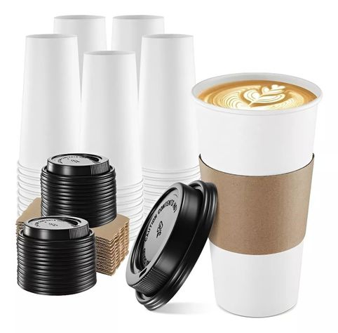 Vaso Cafe Polipapel Vaso Kraft Vaso C/tapa+manga 100und 16oz-0