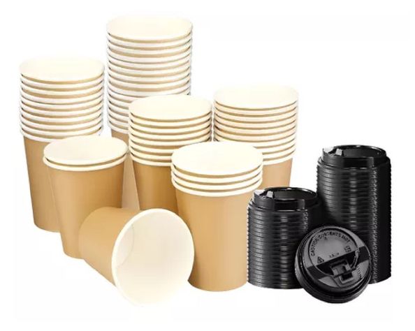 X150 Vaso Kraft Vasos Cafe Vaso Polipapel Liso C/tapa 8oz-0