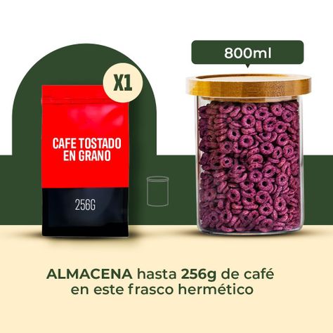 Pack 2 Frasco Contenedor Tarro Hermético Vidrio Bambú 800ml-1