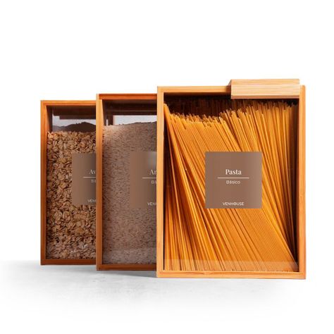 3 Contenedor Hermético Despensa Vidrio Bambú 2200ml Etiqueta Marron-0