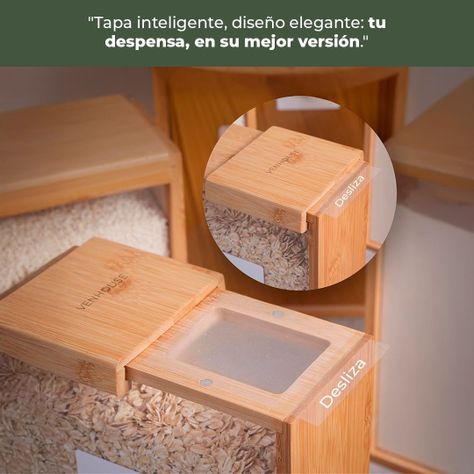 3 Contenedor Hermético Despensa Vidrio Bambú 2200ml Etiqueta Marron-4