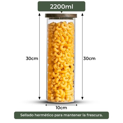 Pack 3 Contenedor Tarro Hermético Vidrio Tapa Acacia 2200ml-2