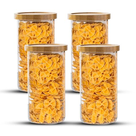 Pack 4 Contenedor Tarro Hermético Vidrio Tapa Bambú 1400ml-0