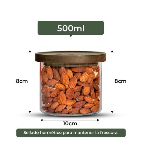 Pack 3 Frasco Contenedor Tarro Hermético Vidrio Acacia 500ml-2