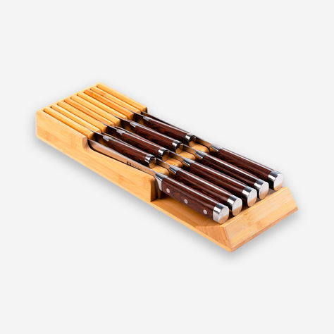 Soporte de cuchillos organizador cajones de cocina de bambú-0